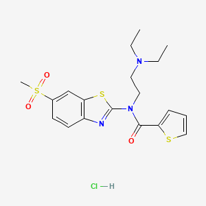 molecular formula C19H24ClN3O3S3 B2590183 Clorhidrato de N-(2-(dietilamino)etil)-N-(6-(metilsulfonil)benzo[d]tiazol-2-il)tiofeno-2-carboxamida CAS No. 1215456-34-0