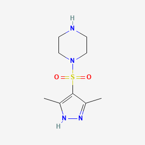 molecular formula C9H16N4O2S B2590196 1-[(3,5-二甲基-1H-吡唑-4-基)磺酰基]哌嗪 CAS No. 1049801-48-0