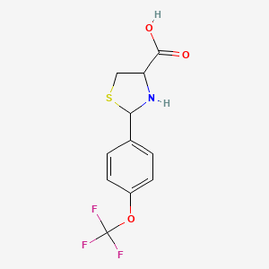 molecular formula C11H10F3NO3S B2590206 2-(4-(Trifluoromethoxy)phenyl)-1,3-thiazolidine-4-carboxylic acid CAS No. 811841-78-8