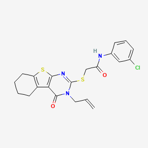 molecular formula C21H20ClN3O2S2 B2590210 N-(3-氯苯基)-2-{[3-氧代-4-(丙-2-烯-1-基)-8-硫-4,6-二氮杂三环[7.4.0.0^{2,7}]十三-1(9),2(7),5-三烯-5-基]硫代}乙酰胺 CAS No. 421577-85-7