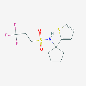 molecular formula C12H16F3NO2S2 B2590216 3,3,3-trifluoro-N-(1-(thiophen-2-yl)cyclopentyl)propane-1-sulfonamide CAS No. 2034483-50-4