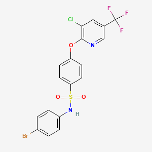 molecular formula C18H11BrClF3N2O3S B2590229 N-(4-Bromophenyl)-4-((3-chloro-5-(trifluoromethyl)-2-pyridinyl)oxy)benzenesulfonamide CAS No. 338775-38-5