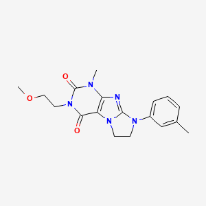 molecular formula C18H21N5O3 B2590234 3-(2-methoxyethyl)-1-methyl-8-(3-methylphenyl)-7,8-dihydro-1H-imidazo[2,1-f]purine-2,4(3H,6H)-dione CAS No. 872840-13-6