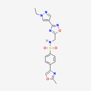 molecular formula C18H18N6O4S B2590255 N-((3-(1-ethyl-1H-pyrazol-4-yl)-1,2,4-oxadiazol-5-yl)methyl)-4-(2-methyloxazol-4-yl)benzenesulfonamide CAS No. 2034517-05-8