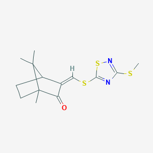 molecular formula C14H18N2OS3 B259027 1,7,7-Trimethyl-3-({[3-(methylsulfanyl)-1,2,4-thiadiazol-5-yl]sulfanyl}methylene)bicyclo[2.2.1]heptan-2-one 