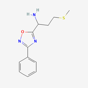 molecular formula C12H15N3OS B2590277 3-(Methylsulfanyl)-1-(3-phenyl-1,2,4-oxadiazol-5-yl)propan-1-amine CAS No. 1041601-42-6
