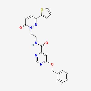 molecular formula C22H19N5O3S B2590284 6-(benzyloxy)-N-(2-(6-oxo-3-(thiophen-2-yl)pyridazin-1(6H)-yl)ethyl)pyrimidine-4-carboxamide CAS No. 2034581-11-6