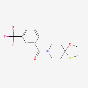 molecular formula C15H16F3NO2S B2590316 1-オキサ-4-チア-8-アザスピロ[4.5]デカン-8-イル(3-(トリフルオロメチル)フェニル)メタノン CAS No. 1351630-43-7