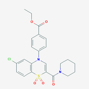 molecular formula C23H23ClN2O5S B2590344 ethyl 4-[6-chloro-1,1-dioxido-2-(piperidin-1-ylcarbonyl)-4H-1,4-benzothiazin-4-yl]benzoate CAS No. 1251673-20-7