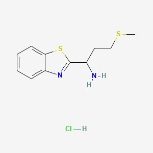 molecular formula C11H15ClN2S2 B2590348 1-(1,3-Benzothiazol-2-yl)-3-(methylsulfanyl)propan-1-amine hydrochloride CAS No. 1052547-69-9