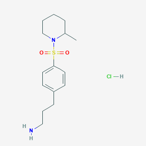 molecular formula C15H25ClN2O2S B2590362 3-(4-((2-Methylpiperidin-1-yl)sulfonyl)phenyl)propan-1-amine hydrochloride CAS No. 2219374-18-0
