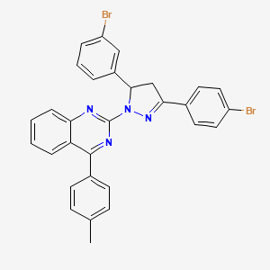 molecular formula C30H22Br2N4 B2590368 2-[3-(3-Bromophenyl)-5-(4-bromophenyl)-3,4-dihydropyrazol-2-yl]-4-(4-methylphenyl)quinazoline CAS No. 361160-55-6