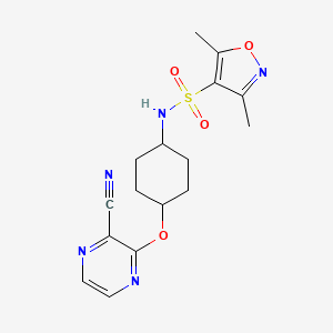 molecular formula C16H19N5O4S B2590373 N-((1r,4r)-4-((3-cyanopyrazin-2-yl)oxy)cyclohexyl)-3,5-dimethylisoxazole-4-sulfonamide CAS No. 2034204-15-2
