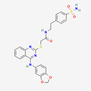 molecular formula C25H23N5O5S2 B2590390 2-((4-(苯并[d][1,3]二氧杂环-5-氨基)喹唑啉-2-基)硫代)-N-(4-磺酰胺苯乙基)乙酰胺 CAS No. 896697-81-7