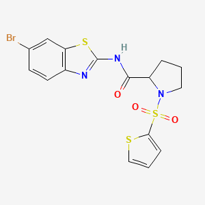 molecular formula C16H14BrN3O3S3 B2590391 N-(6-bromobenzo[d]thiazol-2-yl)-1-(thiophen-2-ylsulfonyl)pyrrolidine-2-carboxamide CAS No. 1103324-85-1