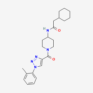 molecular formula C23H31N5O2 B2590405 2-环己基-N-(1-(1-(邻甲苯基)-1H-1,2,3-三唑-4-羰基)哌啶-4-基)乙酰胺 CAS No. 1251572-77-6