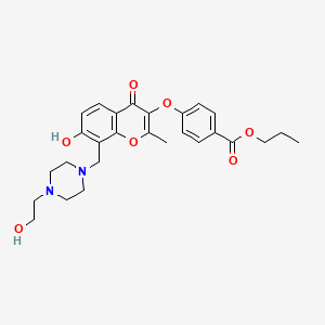 molecular formula C27H32N2O7 B2590408 4-[(7-羟基-8-{[4-(2-羟乙基)哌嗪-1-基]甲基}-2-甲基-4-氧代-4H-色烯-3-基)氧基]苯甲酸丙酯 CAS No. 724741-03-1