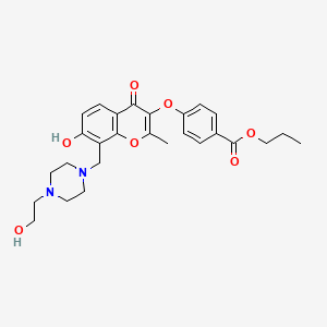 molecular formula C27H32N2O7 B2590408 4-((7-hydroxy-8-((4-(2-hydroxyethyl)piperazin-1-yl)methyl)-2-methyl-4-oxo-4H-chromen-3-yl)oxy)benzoate de propyle CAS No. 724741-03-1