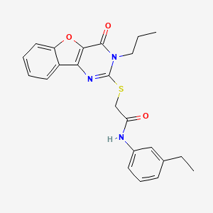 molecular formula C23H23N3O3S B2590422 N-(3-乙基苯基)-2-[(4-氧代-3-丙基-[1]苯并呋喃[3,2-d]嘧啶-2-基)硫代]乙酰胺 CAS No. 899756-03-7