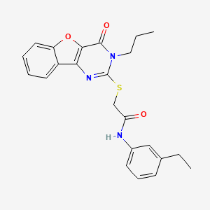 molecular formula C23H23N3O3S B2590422 N-(3-ethylphenyl)-2-({6-oxo-5-propyl-8-oxa-3,5-diazatricyclo[7.4.0.0^{2,7}]trideca-1(9),2(7),3,10,12-pentaen-4-yl}sulfanyl)acetamide CAS No. 899756-03-7