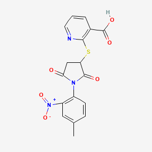 molecular formula C17H13N3O6S B2590428 2-((1-(4-Methyl-2-nitrophenyl)-2,5-dioxopyrrolidin-3-yl)thio)nicotinic acid CAS No. 643746-45-6