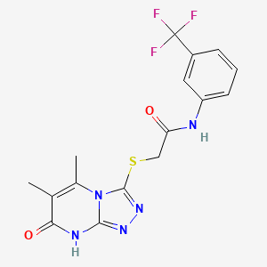 molecular formula C16H14F3N5O2S B2590429 2-((5,6-dimethyl-7-oxo-7,8-dihydro-[1,2,4]triazolo[4,3-a]pyrimidin-3-yl)thio)-N-(3-(trifluoromethyl)phenyl)acetamide CAS No. 891135-57-2