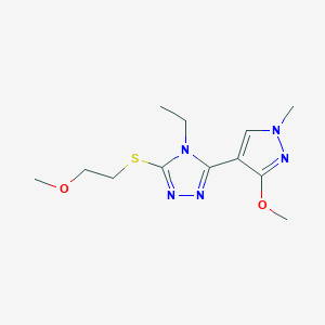 molecular formula C12H19N5O2S B2590463 4-乙基-3-(3-甲氧基-1-甲基-1H-吡唑-4-基)-5-((2-甲氧基乙基)硫代)-4H-1,2,4-三唑 CAS No. 1014052-49-3