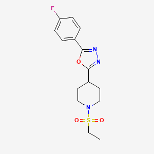 molecular formula C15H18FN3O3S B2590465 2-(1-(Ethylsulfonyl)piperidin-4-yl)-5-(4-fluorophenyl)-1,3,4-oxadiazole CAS No. 1172100-74-1