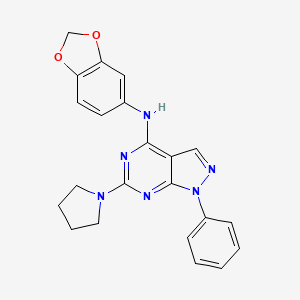 molecular formula C22H20N6O2 B2590485 N-(1,3-benzodioxol-5-yl)-1-phenyl-6-(pyrrolidin-1-yl)-1H-pyrazolo[3,4-d]pyrimidin-4-amine CAS No. 946219-72-3