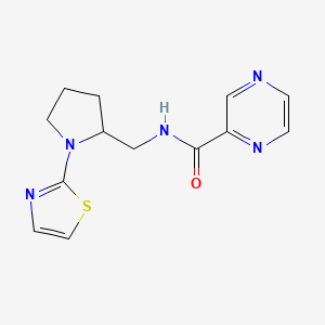 molecular formula C13H15N5OS B2590491 N-((1-(thiazol-2-yl)pyrrolidin-2-yl)methyl)pyrazine-2-carboxamide CAS No. 1788556-13-7