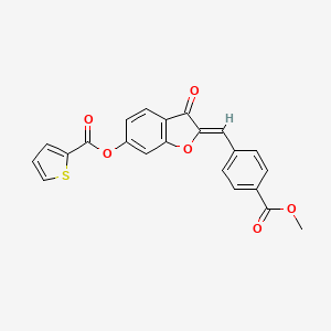 molecular formula C22H14O6S B2590496 (Z)-2-(4-(甲氧羰基)苄叉亚甲基)-3-氧代-2,3-二氢苯并呋喃-6-基噻吩-2-羧酸酯 CAS No. 858760-64-2