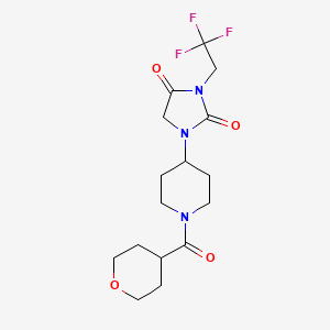 molecular formula C16H22F3N3O4 B2590502 1-[1-(Oxane-4-carbonyl)piperidin-4-yl]-3-(2,2,2-trifluoroethyl)imidazolidine-2,4-dione CAS No. 2097868-36-3