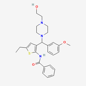 molecular formula C27H33N3O3S B2590521 N-(5-ethyl-3-{[4-(2-hydroxyethyl)piperazin-1-yl](3-methoxyphenyl)methyl}thiophen-2-yl)benzamide CAS No. 690640-41-6