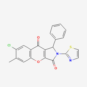 molecular formula C21H13ClN2O3S B2590544 7-Chloro-6-methyl-1-phenyl-2-(thiazol-2-yl)-1,2-dihydrochromeno[2,3-c]pyrrole-3,9-dione CAS No. 886162-31-8