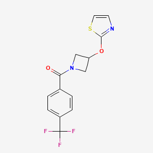 molecular formula C14H11F3N2O2S B2590581 (3-(Thiazol-2-yloxy)azetidin-1-yl)(4-(trifluoromethyl)phenyl)methanone CAS No. 1798537-61-7