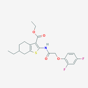 molecular formula C21H23F2NO4S B259061 Ethyl 2-{[(2,4-difluorophenoxy)acetyl]amino}-6-ethyl-4,5,6,7-tetrahydro-1-benzothiophene-3-carboxylate 