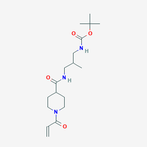 molecular formula C18H31N3O4 B2590615 Tert-butyl N-[2-methyl-3-[(1-prop-2-enoylpiperidine-4-carbonyl)amino]propyl]carbamate CAS No. 2361718-97-8
