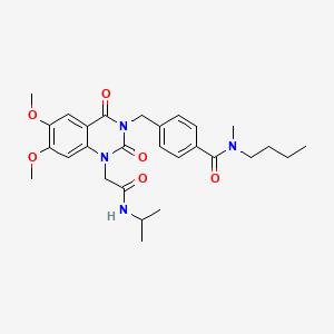 molecular formula C28H36N4O6 B2590626 N-butyl-4-((1-(2-(isopropylamino)-2-oxoethyl)-6,7-dimethoxy-2,4-dioxo-1,2-dihydroquinazolin-3(4H)-yl)methyl)-N-methylbenzamide CAS No. 1243027-13-5
