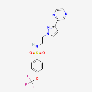 molecular formula C16H14F3N5O3S B2590643 N-(2-(3-(pyrazin-2-yl)-1H-pyrazol-1-yl)ethyl)-4-(trifluoromethoxy)benzenesulfonamide CAS No. 2034600-70-7