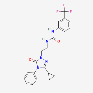 molecular formula C21H20F3N5O2 B2590653 1-(2-(3-cyclopropyl-5-oxo-4-phenyl-4,5-dihydro-1H-1,2,4-triazol-1-yl)ethyl)-3-(3-(trifluoromethyl)phenyl)urea CAS No. 1396882-31-7