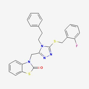 molecular formula C25H21FN4OS2 B2590668 3-((5-((2-fluorobenzyl)thio)-4-phenethyl-4H-1,2,4-triazol-3-yl)methyl)benzo[d]thiazol-2(3H)-one CAS No. 847402-64-6