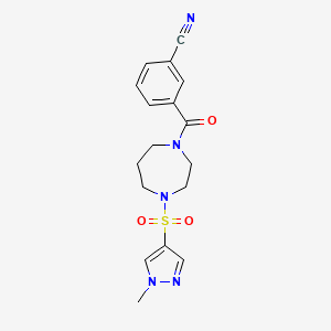 molecular formula C17H19N5O3S B2590672 3-(4-((1-methyl-1H-pyrazol-4-yl)sulfonyl)-1,4-diazepane-1-carbonyl)benzonitrile CAS No. 2034401-99-3