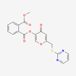 molecular formula C19H14N2O6S B2590675 methyl (4-oxo-6-((pyrimidin-2-ylthio)methyl)-4H-pyran-3-yl) phthalate CAS No. 877638-23-8