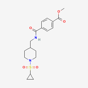molecular formula C18H24N2O5S B2590685 Methyl 4-(((1-(cyclopropylsulfonyl)piperidin-4-yl)methyl)carbamoyl)benzoate CAS No. 1234987-20-2