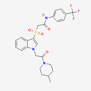 molecular formula C25H26F3N3O4S B2590691 2-((1-(2-(4-methylpiperidin-1-yl)-2-oxoethyl)-1H-indol-3-yl)sulfonyl)-N-(4-(trifluoromethyl)phenyl)acetamide CAS No. 878060-04-9