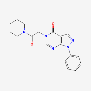 molecular formula C18H19N5O2 B2590701 4H-吡唑并[3,4-d]嘧啶-4-酮，1,5-二氢-1-苯基-5-[2-(1-哌啶基)-2-氧代乙基]- CAS No. 309735-28-2