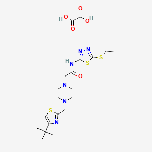 molecular formula C20H30N6O5S3 B2590707 草酸2-(4-((4-(叔丁基)噻唑-2-基)甲基)哌嗪-1-基)-N-(5-(乙硫基)-1,3,4-噻二唑-2-基)乙酰胺 CAS No. 1351596-84-3