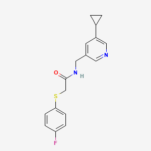 molecular formula C17H17FN2OS B2590708 N-((5-环丙基吡啶-3-基)甲基)-2-((4-氟苯基)硫代)乙酰胺 CAS No. 2034232-98-7