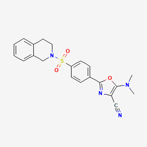 molecular formula C21H20N4O3S B2590722 2-(4-((3,4-二氢异喹啉-2(1H)-基)磺酰)苯基)-5-(二甲氨基)恶唑-4-腈 CAS No. 941003-52-7