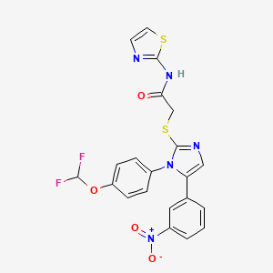 molecular formula C21H15F2N5O4S2 B2590752 2-((1-(4-(difluoromethoxy)phenyl)-5-(3-nitrophenyl)-1H-imidazol-2-yl)thio)-N-(thiazol-2-yl)acetamide CAS No. 1226448-27-6